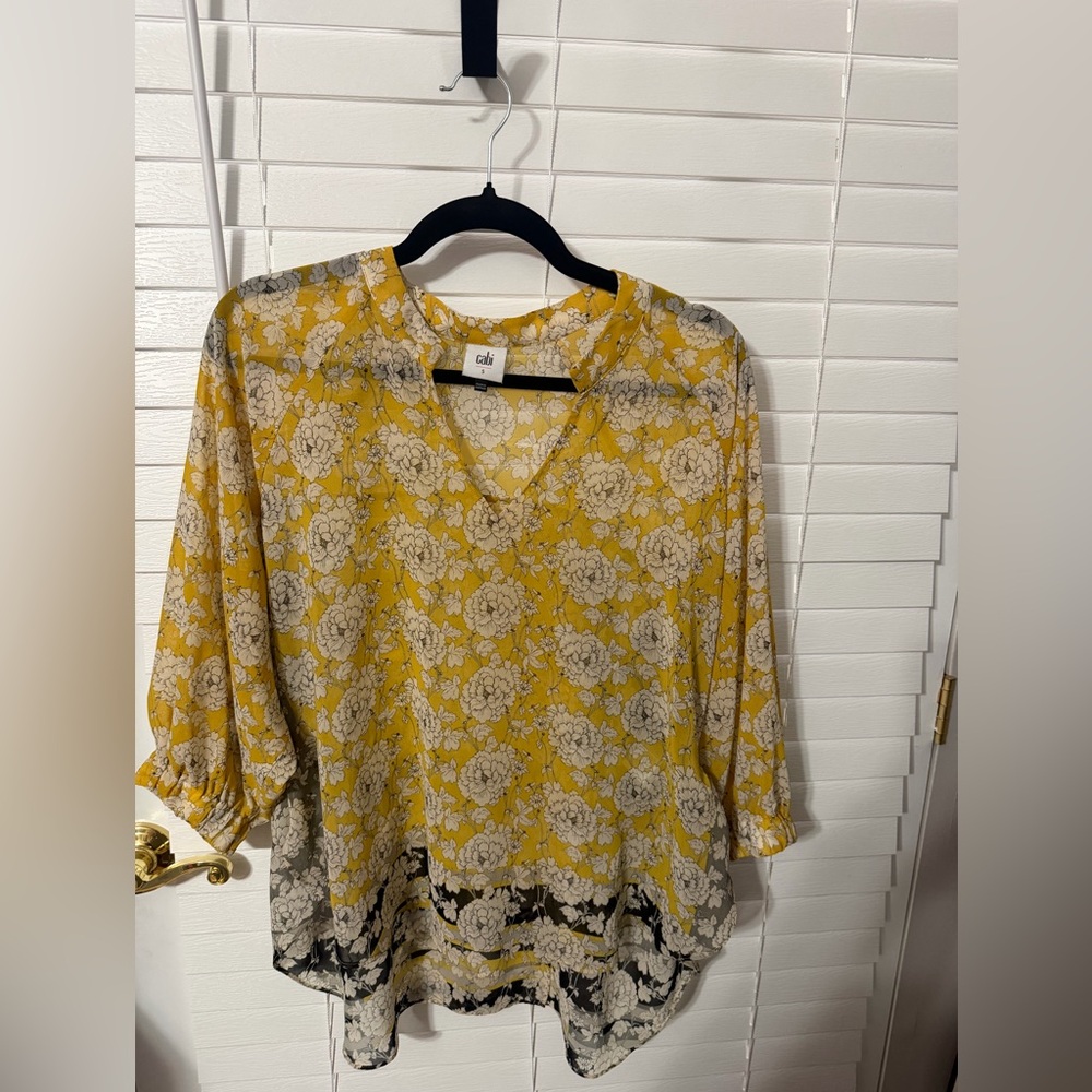 CAbi Yellow Floral V-Neck Tunic